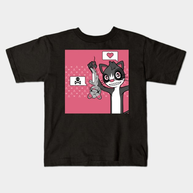 Cute Cat Proudly Holding Dead Mouse (Variant 1) Kids T-Shirt by MOULE